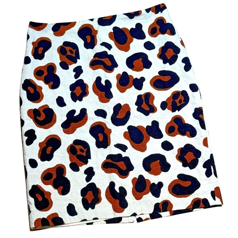 Talbots Leopard Print Pencil Skirt Women's 6 Brown Black White Cotton Lined EUC